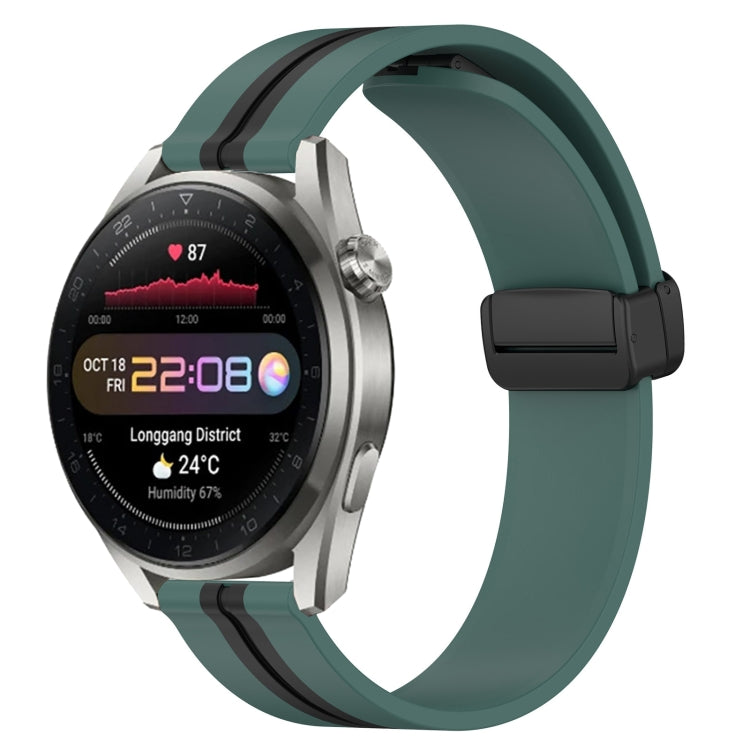 22mm silicone watch band with folding magnetic clasp, olive green and black