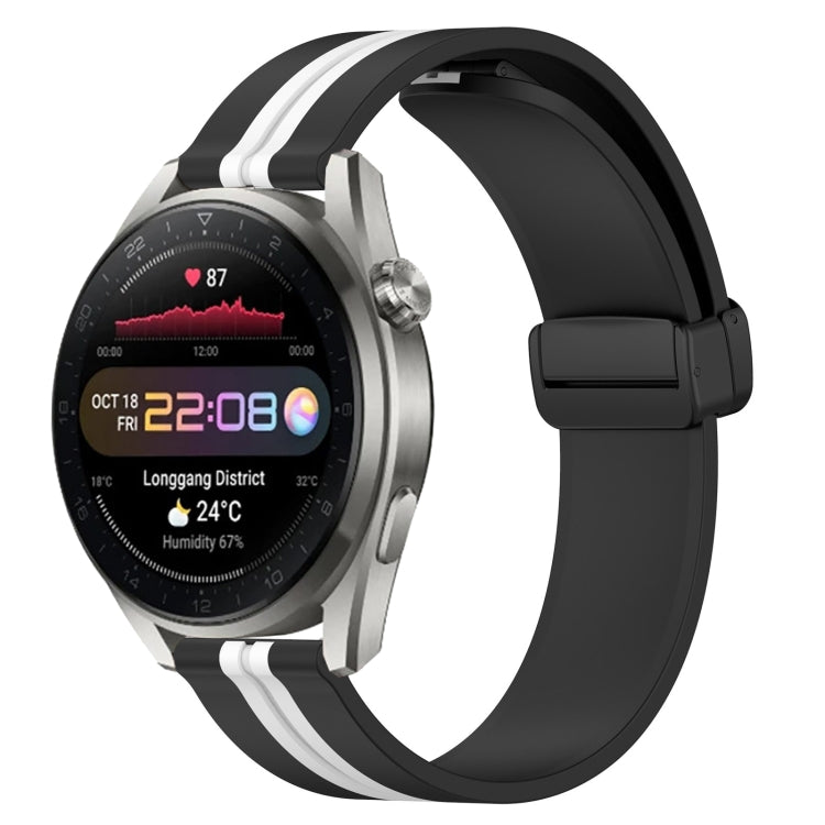 22mm silicone watch band with folding magnetic clasp, black and white