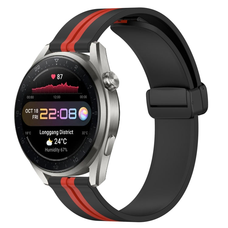 22mm silicone watch band with folding magnetic clasp, red and black