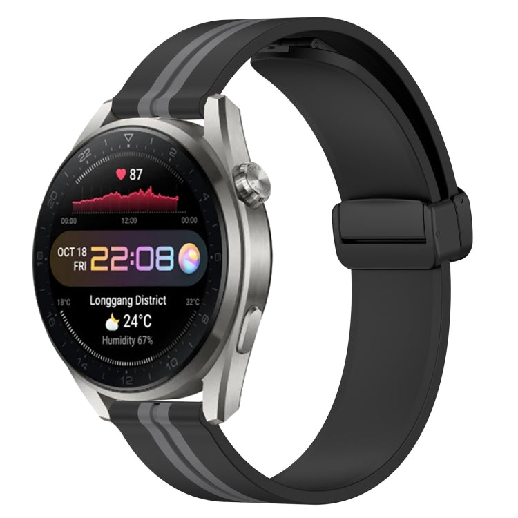 22mm silicone watch band with folding magnetic clasp, black with gray accents