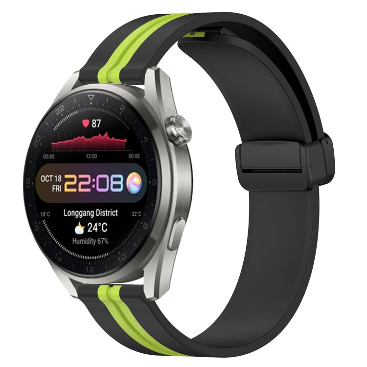 22mm silicone watch band with folding magnetic clasp, black and lime green