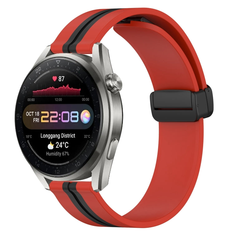 22mm silicone watch band with folding magnetic clasp, red and black