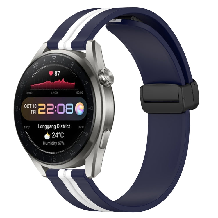 22mm folding magnetic silicone watch band, navy blue with white strap and black clasp