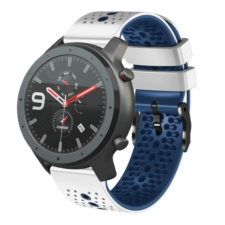 Perforated silicone watch band, white and blue two-tone perforated strap