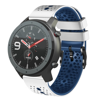 Perforated silicone watch band, white and blue two-tone perforated strap