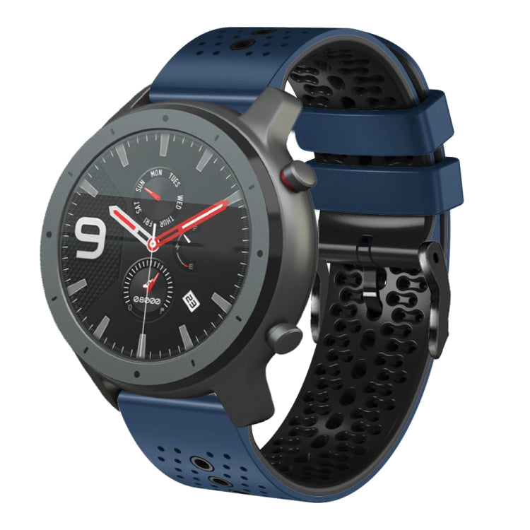 Perforated silicone watch band, navy blue with dark two-tone perforated texture