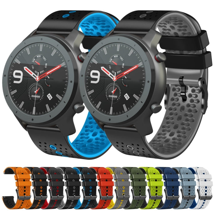 Perforated silicone watch band set, blue and black two-tone perforated straps