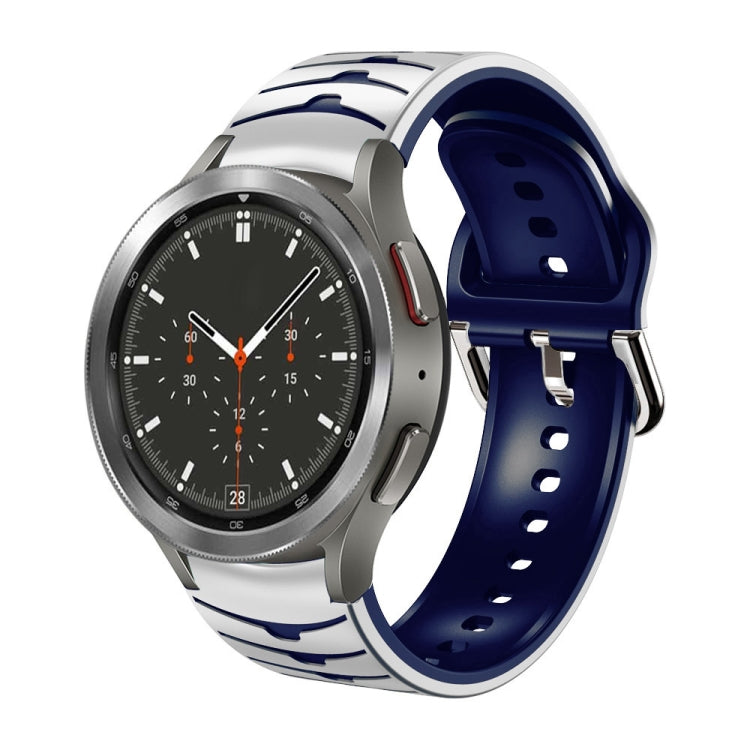 Curved texture silicone watch band in blue and black, perforated with metal buckle