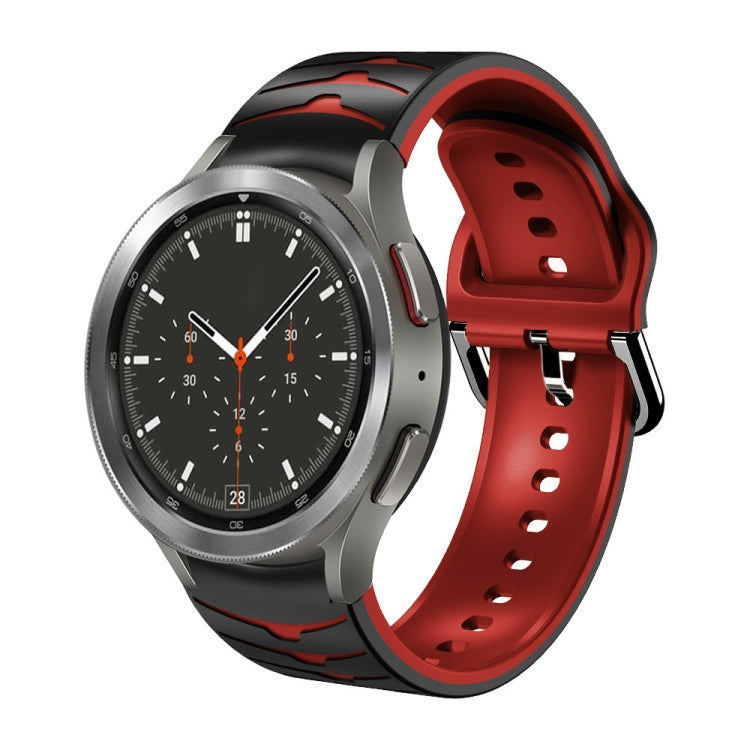 Curved texture silicone watch band in red and black, perforated with metal clasp