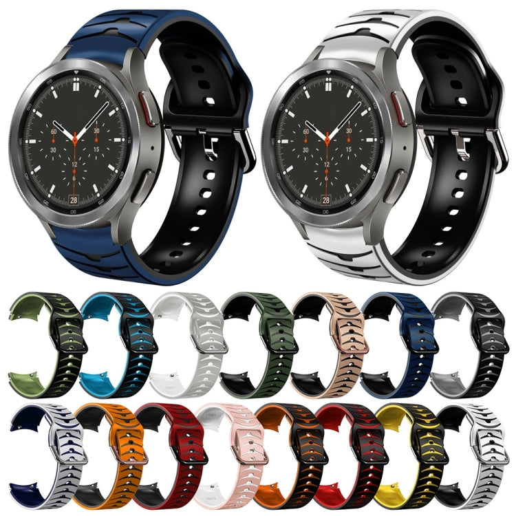 Curved silicone watch band set in multiple colors shown on two smartwatches