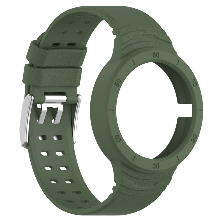 Dark green silicone integrated watch band, side view with perforated holes