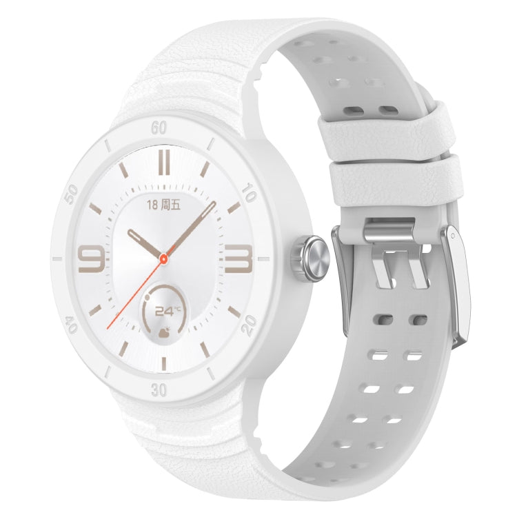 White silicone integrated watch band with perforated strap and metal buckle