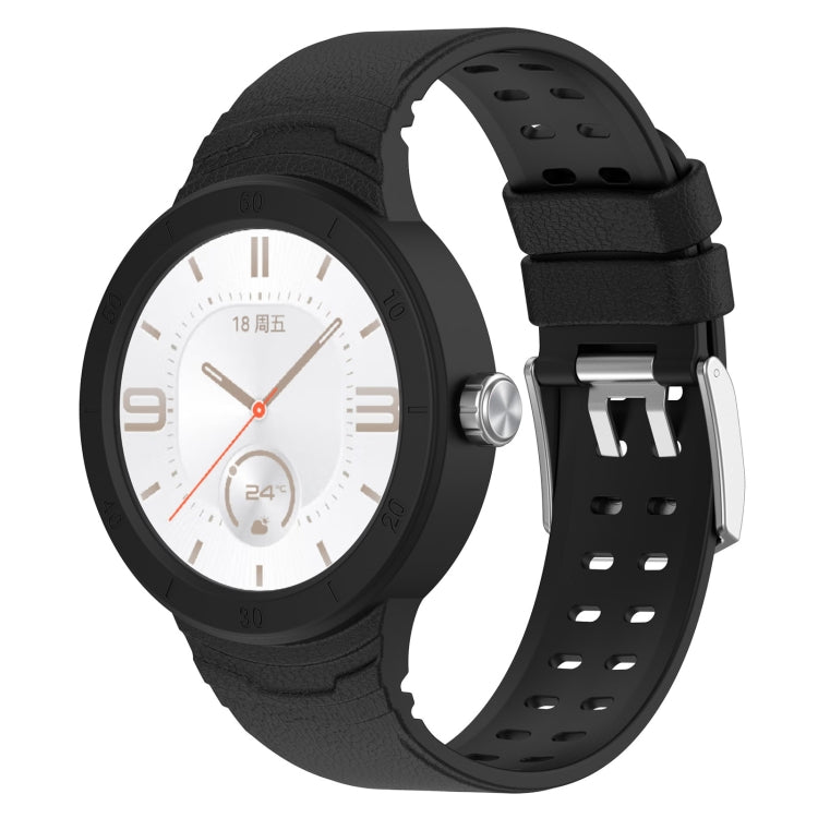 Black silicone integrated watch band with perforated strap and metal buckle