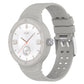 Grey silicone watch band with metal clasp and perforated strap holes