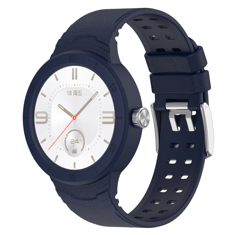 Navy silicone watch band with metal clasp and perforated strap holes
