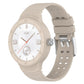 Cream silicone watch band with metal buckle and vented perforation pattern