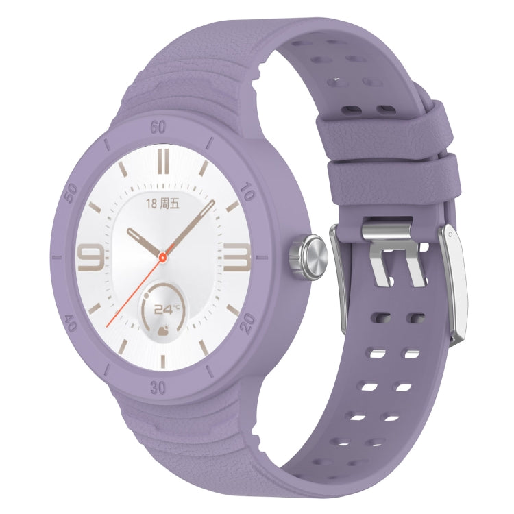 Purple silicone watch band with metal clasp and perforated strap holes