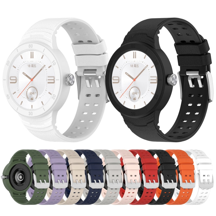 Silicone integrated watch band set in white, black, green, blue, red, orange, and pink
