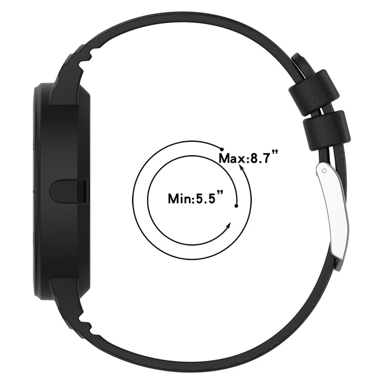 Black silicone integrated watch band with buckle and max/min fit markings