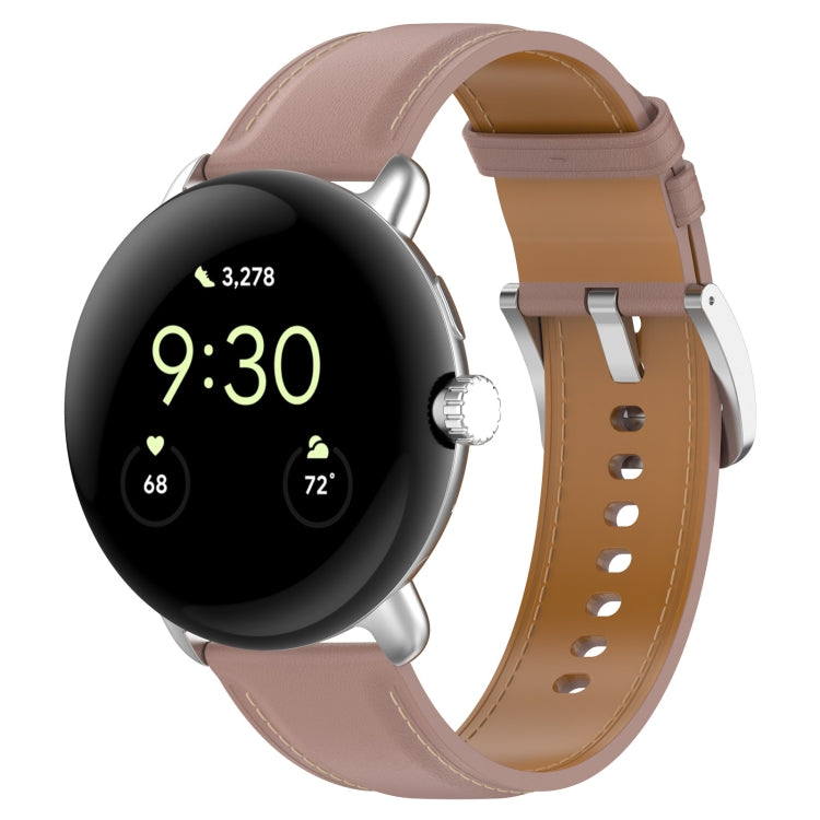Leather embossed sewing watch band with metal buckle, light brown, perforated strap holes