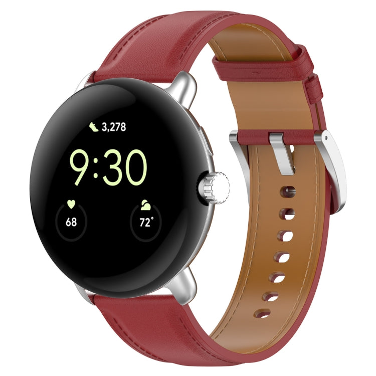 Leather embossed sewing watch band, red strap with metal clasp and perforated holes