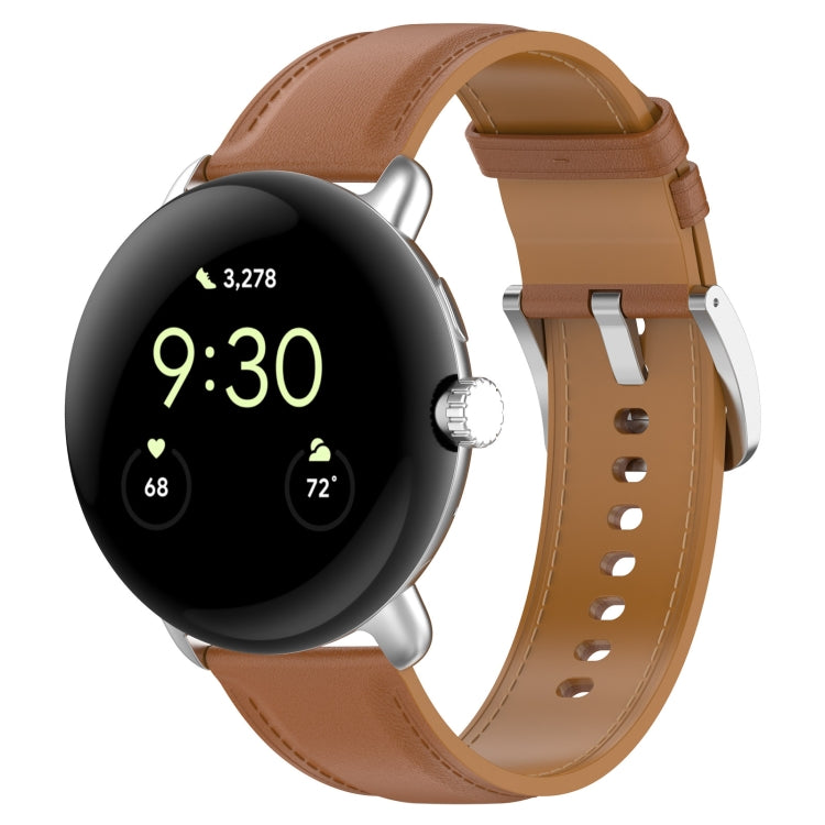 Leather embossed sewing watch band, light brown leather with embossed texture and perforated holes