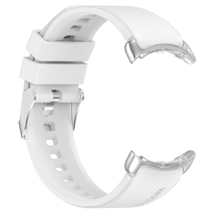 White silicone watch band with metal connector clasp and vent holes