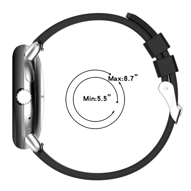 Silicone watch band with metal connector, black, adjustable size range
