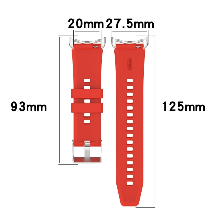 Red silicone watch band with metal connector, 93mm length, 20mm/27.5mm strap width