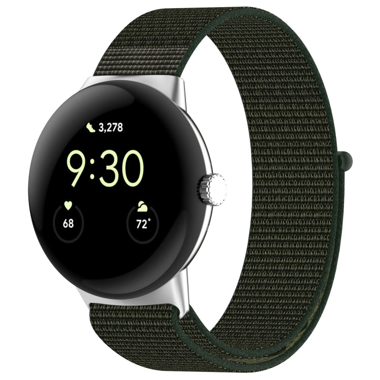 Army green nylon weave watch band with metal clasp for round smartwatch