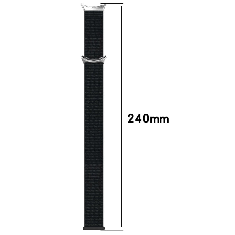 Black nylon weave watch band size view, 240mm length