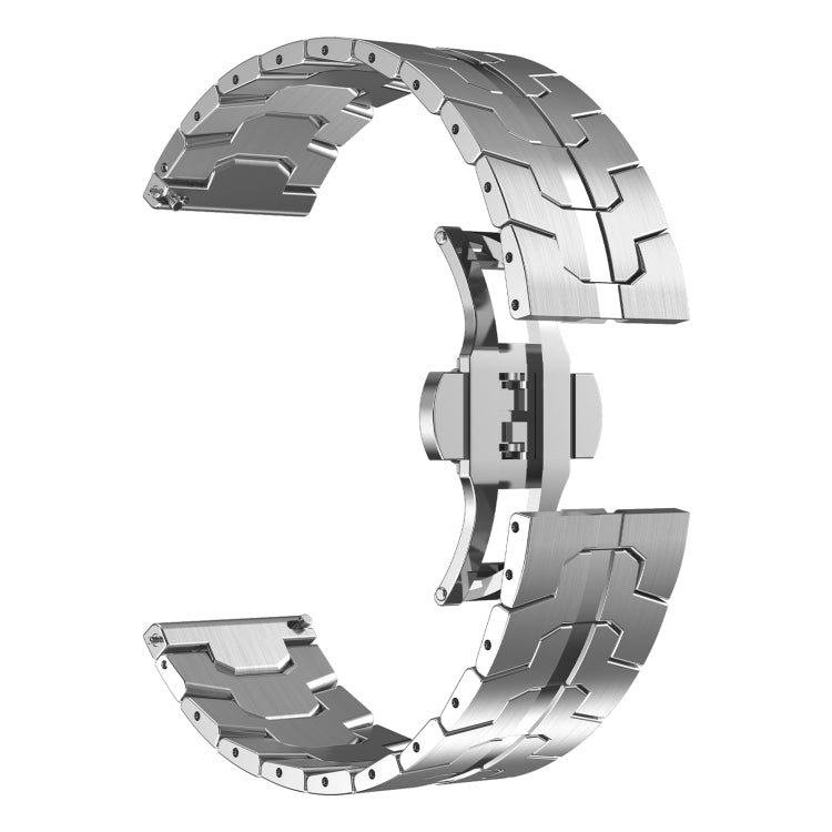 Silver stainless steel armor watch band, segmented link design.