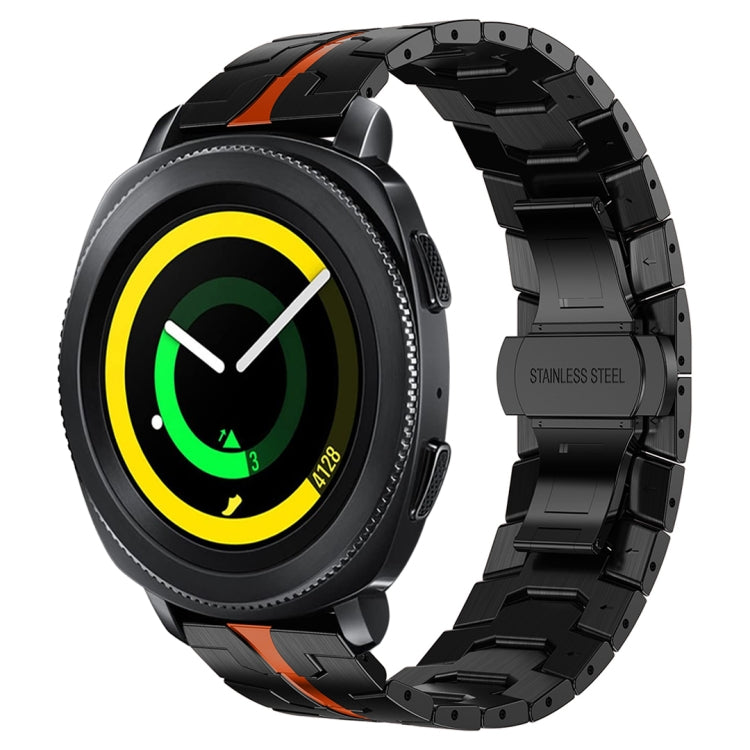 Black smartwatch with neon yellow-green bezel, paired with silver stainless steel band