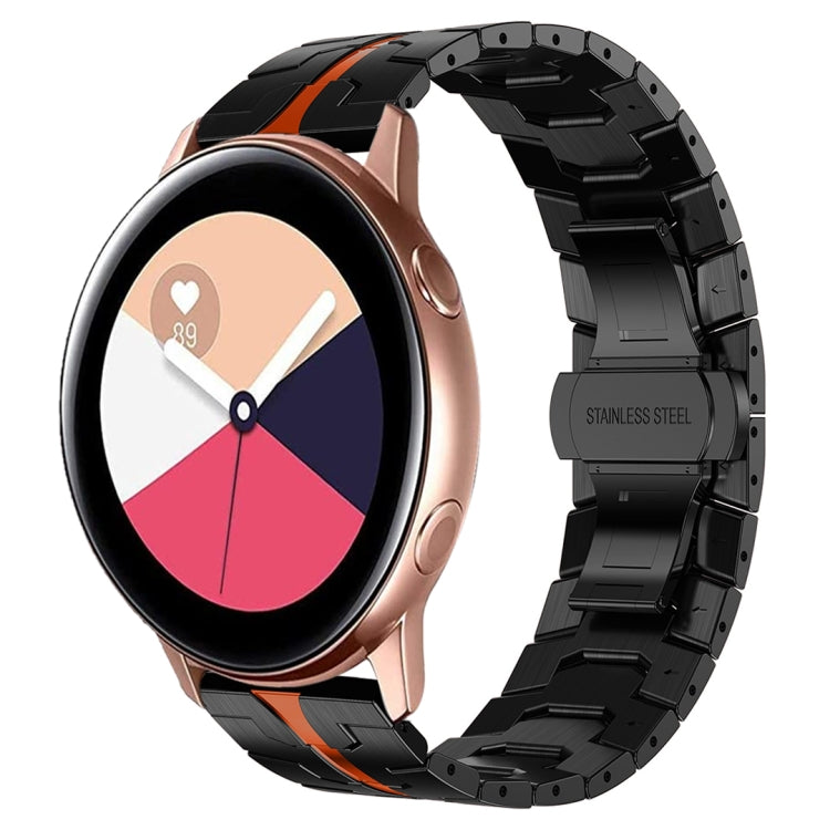 Black stainless steel watch band with orange accents and rose-gold watch case, for smart watch