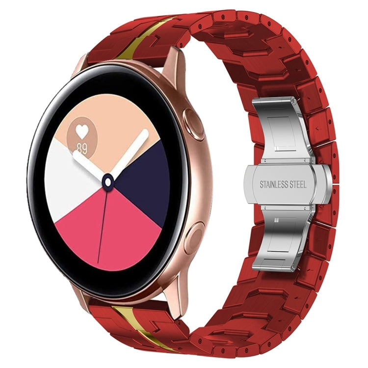 Red stainless steel watch band with multicolor accents and rose-gold watch case, for smart watch