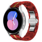 Red stainless steel watch band with multicolor accents and rose-gold watch case, for smart watch