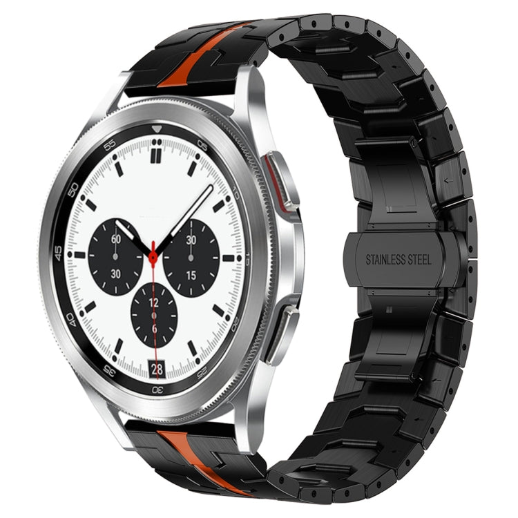 Stainless steel metal watch band with black links and orange accents, for smart watch