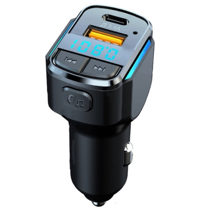 Bluetooth car FM transmitter with digital display, buttons, and USB-A port