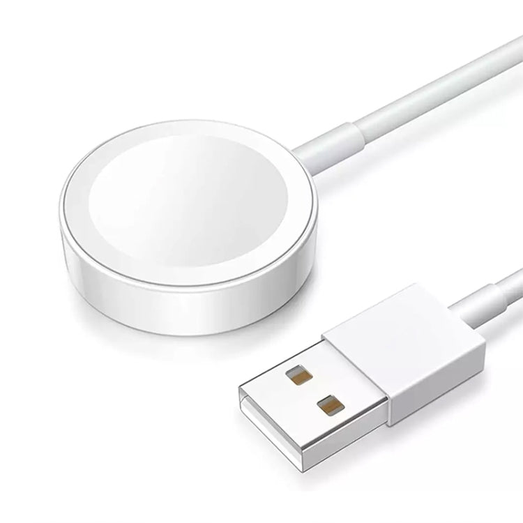 USB plug and round magnetic charging puck on white fast charging cable
