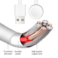 Magnetic charger cable with white USB connector and flexible metal-braided cord