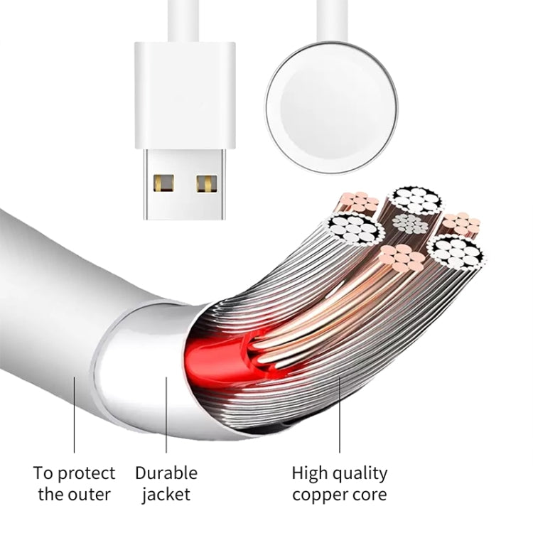 Magnetic charger cable with white USB connector and flexible metal-braided cord