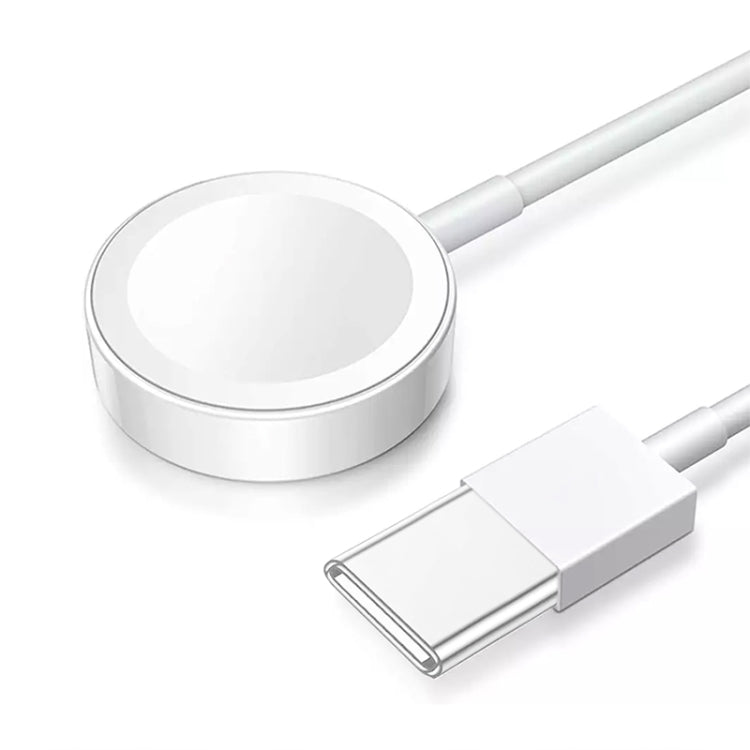 Round magnetic charging puck with USB-C connector and charging cable
