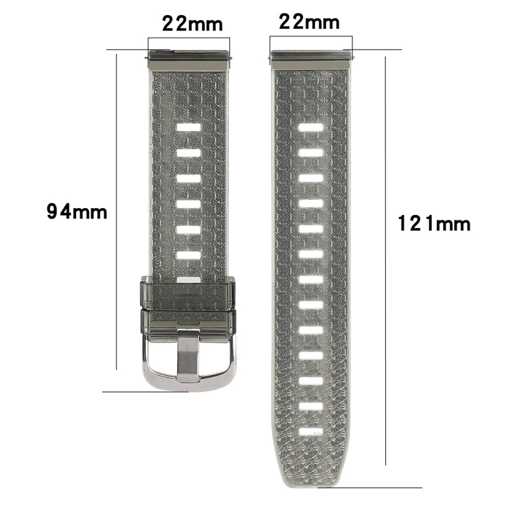 22mm gray diamond TPU watch band with shiny perforated links and clasp