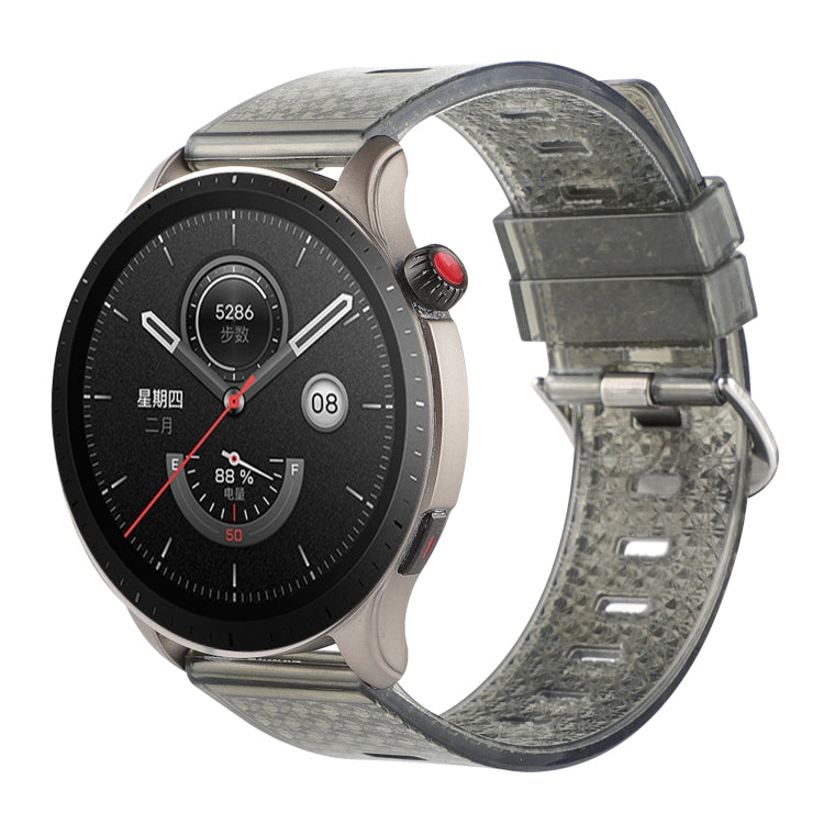 22mm transparent shiny diamond TPU watch band with clasp, dark gray