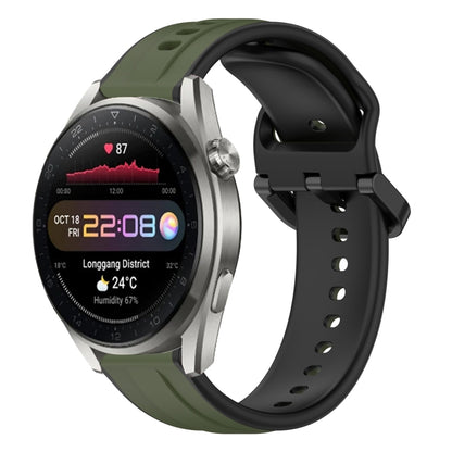 22mm two-color silicone watch band in olive green and black with curved loop design