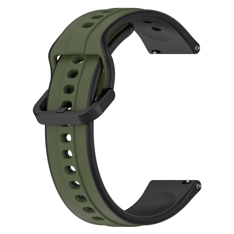 22mm two-color silicone watch band with dark green strap and black convex loop links