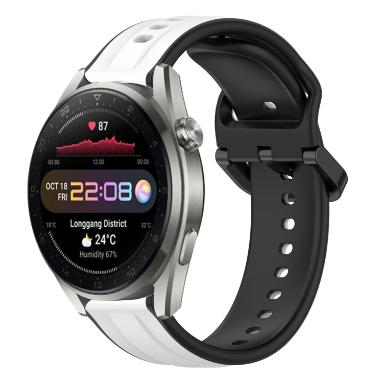 22mm two-color silicone watch band with white strap and black convex loop links