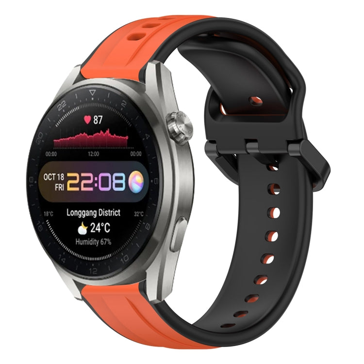 22mm two-color silicone watch band in orange and black with curved loop links