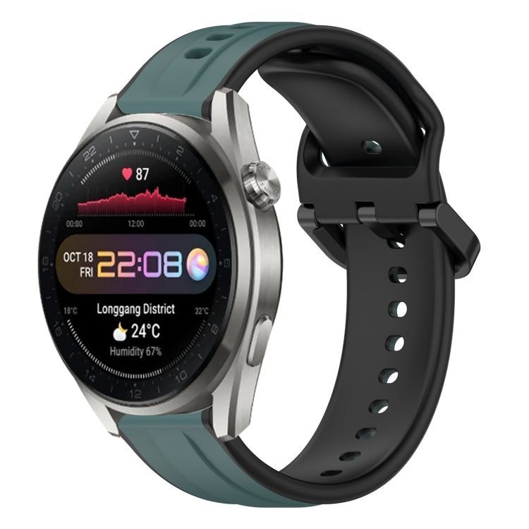22mm two-color silicone watch band with dark teal-green strap and black convex loop links