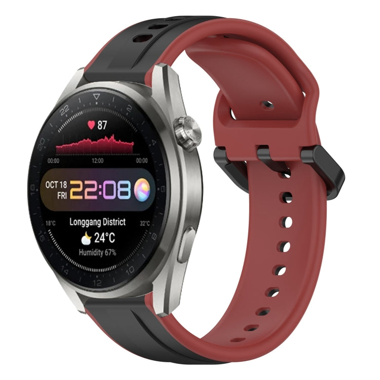 22mm two-color silicone watch band with red strap and black convex loop links